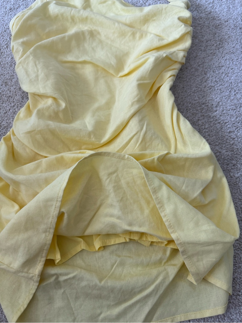 Asymmetric Halter Ruched Mini Dress in Butter Yellow NWT size Medium - Picture 5 of 8